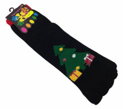 1 P. Zehen-Socken schwarz mit Baum & Geschenken 80% Baumwolle NEU 35-42