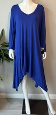 NWT STYLE by CASS Women's Soft Stretch Blue Dress V Neck Asymmetrical Plus Sz 3X