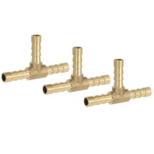 3 Pcs 1/4" Brass Tee Barb Hose Fitting 3 Ways Adapter Union Barbed Split, Golden