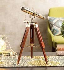 Handmade Desk Vintage Style Brass Marine Telescope with Wooden Tripod Stand Gift