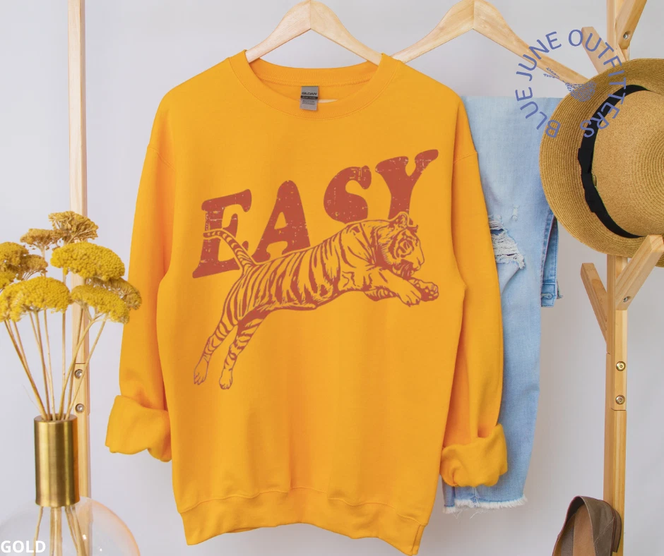 EASY Tiger Graphic Sweatshirt Unisex Vintage Pullover