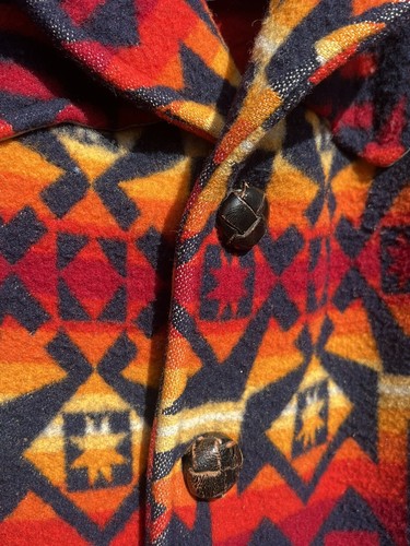 Vintage 70s Pendleton High Grade Western Wear Aztec Print Wool Ranch Coat Large - Picture 10 of 15