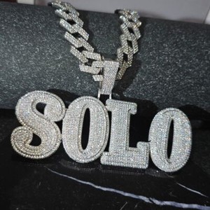 Authentic 5.20Ct Round Cut Simulated Diamond "SOLO" Letter Pendant 2.5' White Gold Plated