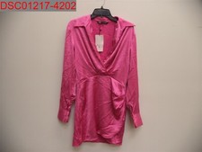 Stain, Zara Women's Hot Pink Satin Draped Wrap Dress, Size M 04661260640038