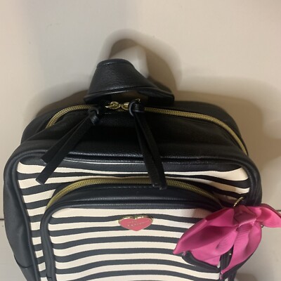 Betsey Johnson Black White Striped Backpack Pink Bow Spell  display picture 2