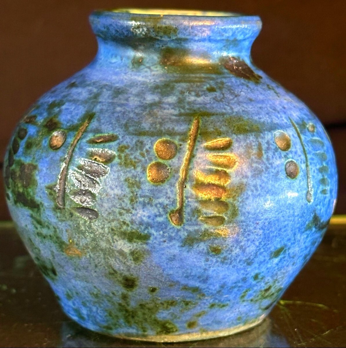 Old French Jacques Blin Ceramic Blue Vase Unique Decor Marked on