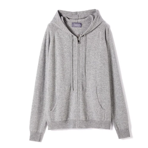 Maison Andes Light Gray 100% Cashmere Full Zip Hoodie Sweater Size XXL