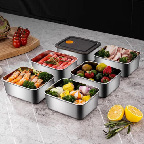 600ML Lunch Box Container Rectangle Stainless Steel Travel Vegetable Bento Food - Picture 1 of 14
