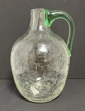 Blenko Crystal Crackle Glass Jug #417 Sea Green Handle