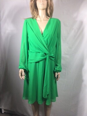 Women's NWT Ralph Lauren Georgette Long-Sleeve Green Dress Size 14