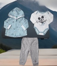 Sz 6M-Disney-Baby-Mickey Mouse-3 Piece-Blue-Zip-Hoodie-1pc Snap-Shirt-Jogger-NWT