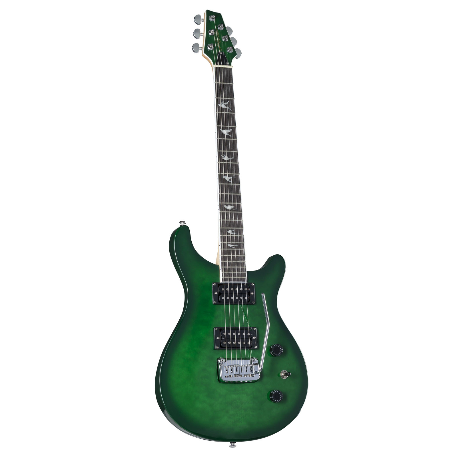 J&D Duke-10Q E-Gitarre, Смотрящий сквозь зелень Линдекорпус Ахорнхальс, 22, Бюнде, HH