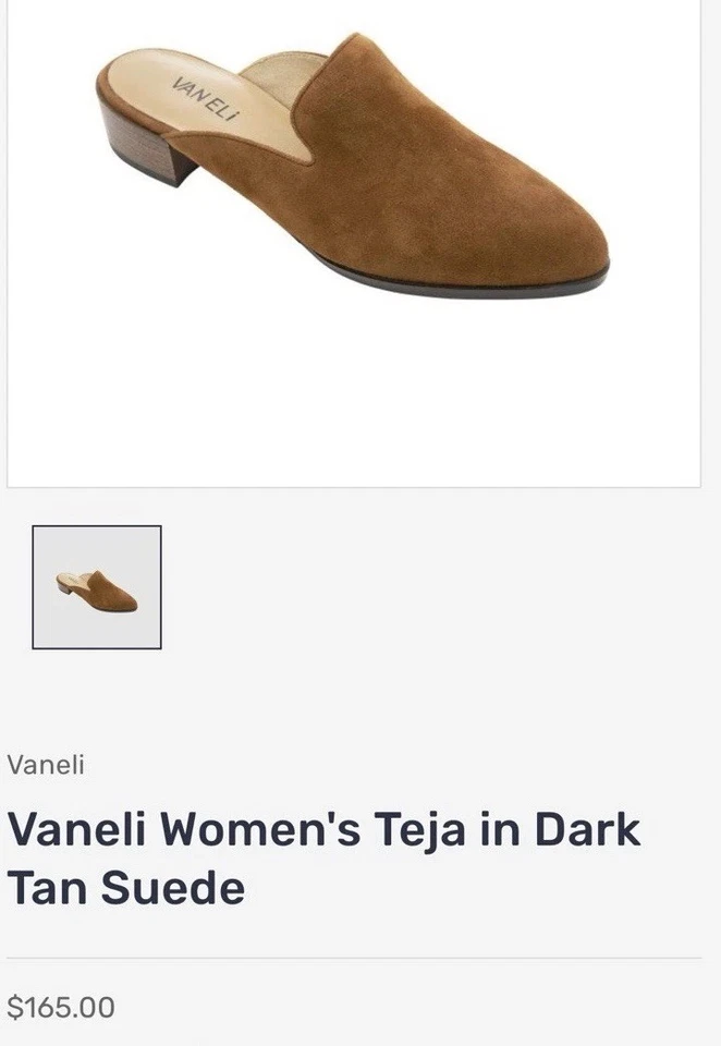 Vanelli Teja NWOB $165 Brown Suede Flat Fall Festive Preppy Mules Sz 7.5 - Image 3 of 4