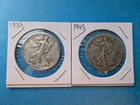 Walking Liberty Half Dollars, 1935-P & 1945-P, Lot of 2 90% Silver Coins