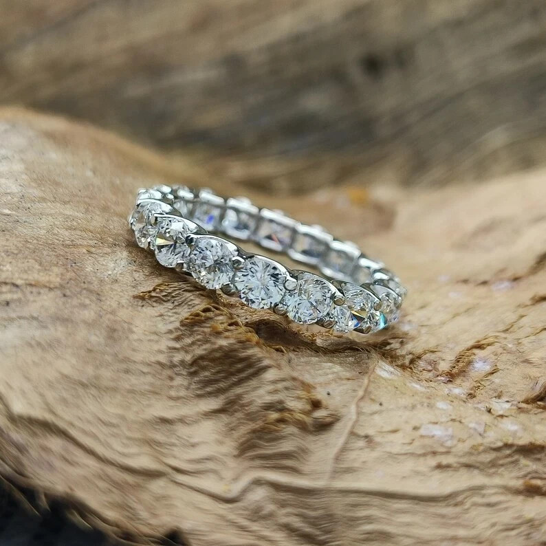4.50Ct Round Cut Natural Diamond Solid 18k White Gold Eternity Band Ring