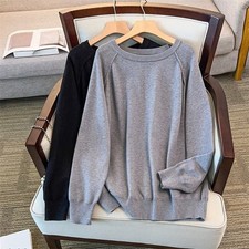 Womens Long Sleeve Pullover Sweater Knitted Jumper Solid Round-neck Casual Loose