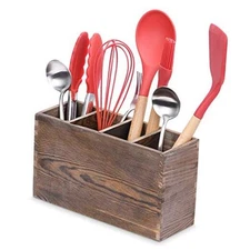  4 Compartment Wooden Utensil Holder Organizer for Kitchen Countertop color-a