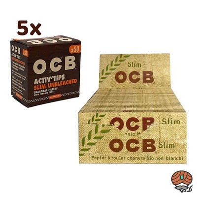 1 Box Organic Slim Papers + 5 Pack Unbleached Aktivkohlefilter