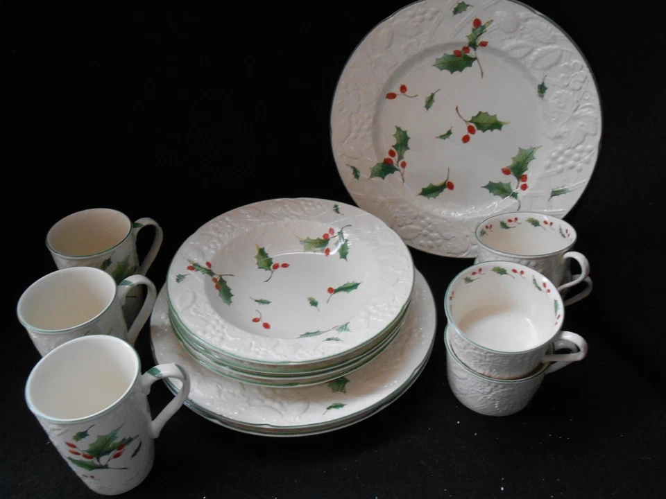 Mikasa English Countryside Season's Holly Dinnerware ~Dinner, Salad Bowls, Mugs