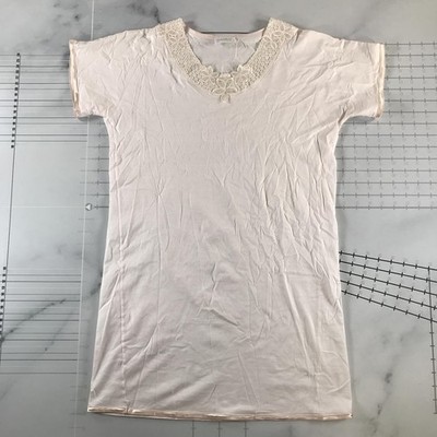 Hanro Schweiz Sleepshirt Damen M Pink Jersey Spitze Kurzarm Lounge
