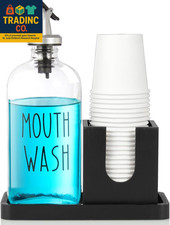 Glass Mouthwash Dispenser for Bathroom, 16 OZ Mouthwash Dispenser with Pour Spou