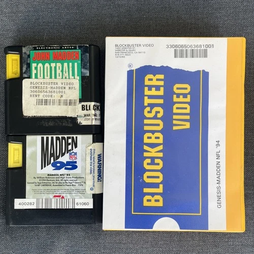 Sega Genesis Madden 92 95 Lot w/ Blockbuster Video 94 Rental Case Vintage