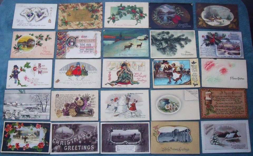 Collection x 321 CHRISTMAS Greetings Postcards 1900s to c1950s Bulk Lot - Image 3 of 4