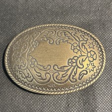 Vtg Etched Presumed Brass Belt Buckle