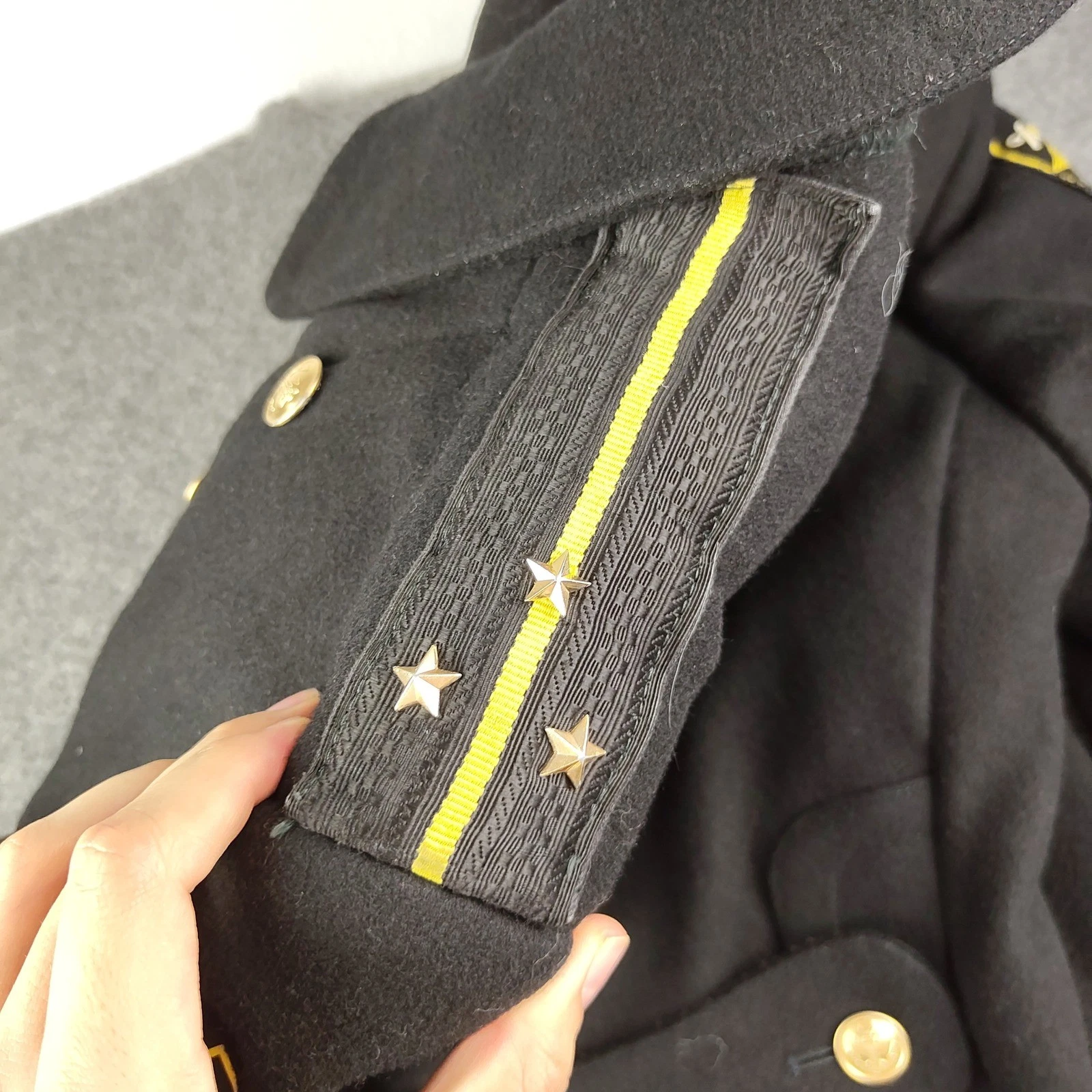 VTG Soviet Wool Officers Winter Overcoat Mens Small 54 Russian Trench Black EUC image 11