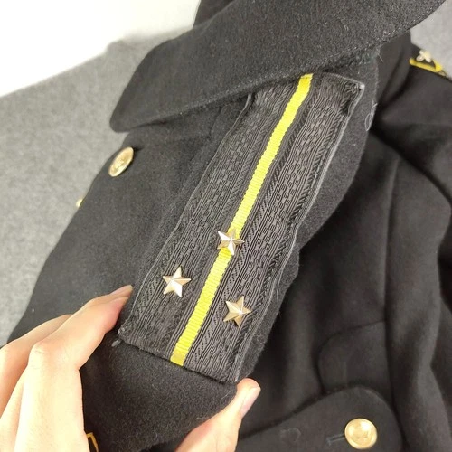 VTG Soviet Wool Officers Winter Overcoat Mens Small 54 Russian Trench Black EUC image 11