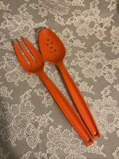 Vintage MCM Orange VIP Sales Nylon Salad Servers Spoons Set 10” Mpls MN