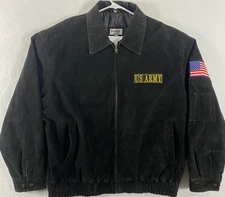 Vintage Leather Bomber Jacket US Army Sewn Patches Mens 2XL Black Suede Full Zip