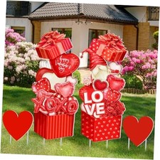 4 Pcs Valentine's Day Yard Signs Outdoor Sign with Stakes Valentine Red Gnome