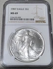 🇺🇸 1987 American Silver Eagle MS69 NGC Cert# 5764103-009 🇺🇸