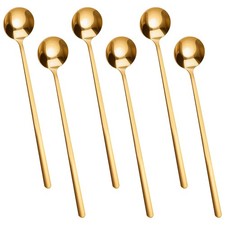 6 PCS Gold Coffee/Tea Spoon Set, 6.7 Inches Long Handle 304 Middle,
