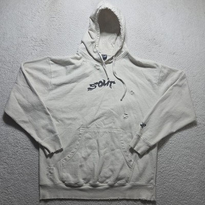 OR Olivia Rodrigo Hoodie Sour Tour Distressed Long Sleeve Beige Size XL Faded 