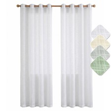 2X Linen Look Curtains Voile Net Curtains Windows Semi-Sheer Drape Panel Eyelet