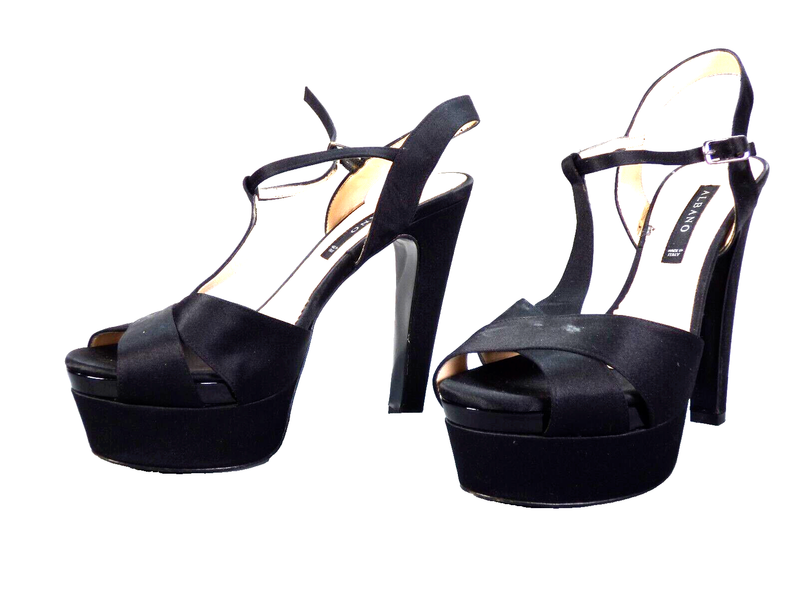 APL Sandali con tacco plateau neri Albano raso cinturino T bar festa eleganti EU 39 UK 6