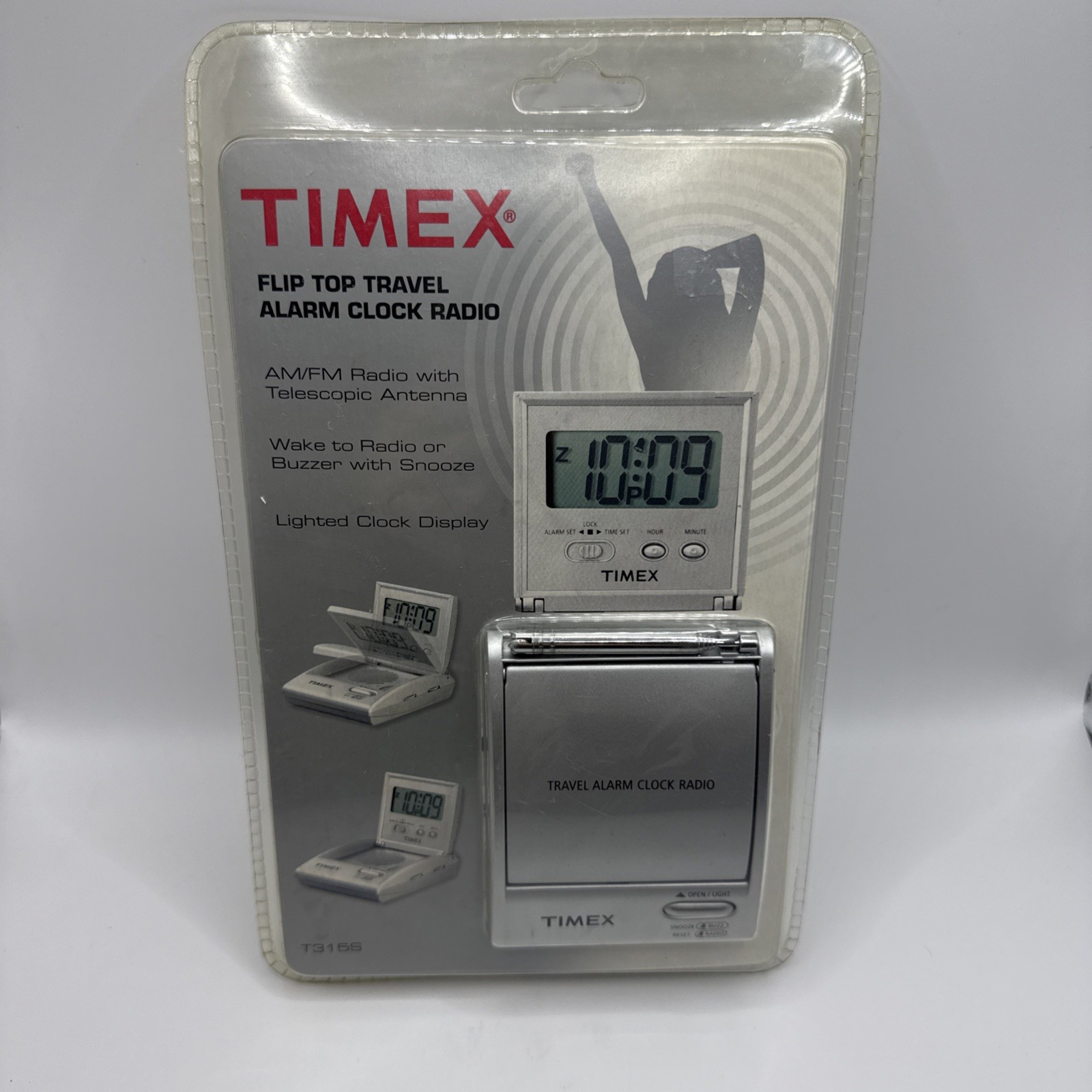 TIMEX Flip Top Travel Alarm Clock AM/FM Portable Radio Model T315S