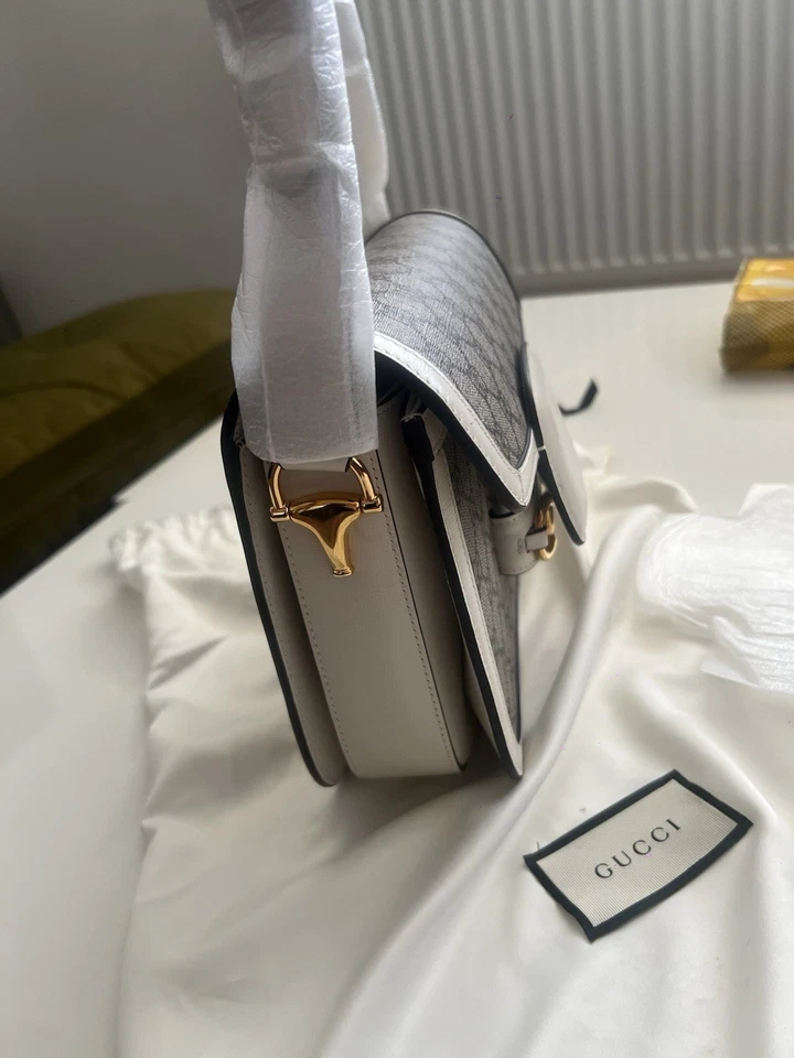 Gucci Horsebit 1955 Shoulder Bag White Leather/canvas - Image 4 of 4