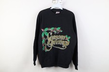 Vintage 90s Womens Large Faded Christmas Seasons Greetings Sweatshirt Black USA
