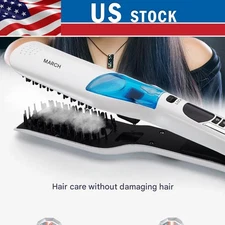Negative Ion Steam Ceramic Spray Hair Straightening Care Comb Wet Dry Dual US 