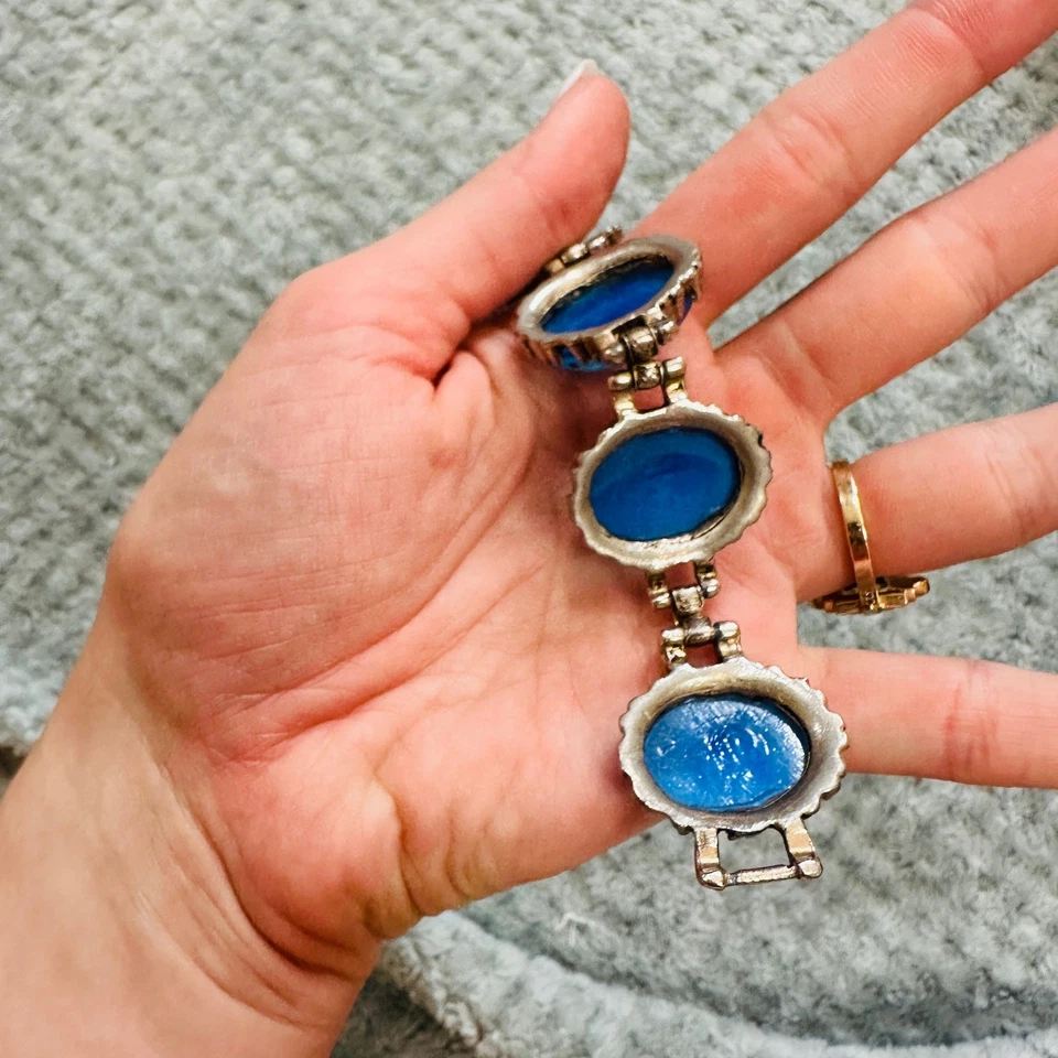 Pulsera orbe vintage azul real antigua plata cristal estrella zafiro color Foto 3 de 3