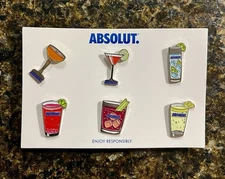 Absolut Vodka Cocktails Enamel Lapel Hat Pin Set of 6 *BRAND NEW*