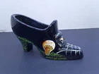 VTG Black Glass Slipper Painted & Signed D. Frederick/ Nancy, George Fenton Rare