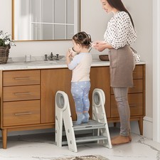 Toddler Tower, Foldable Adjustable Kitchen Stool Helper, Gray