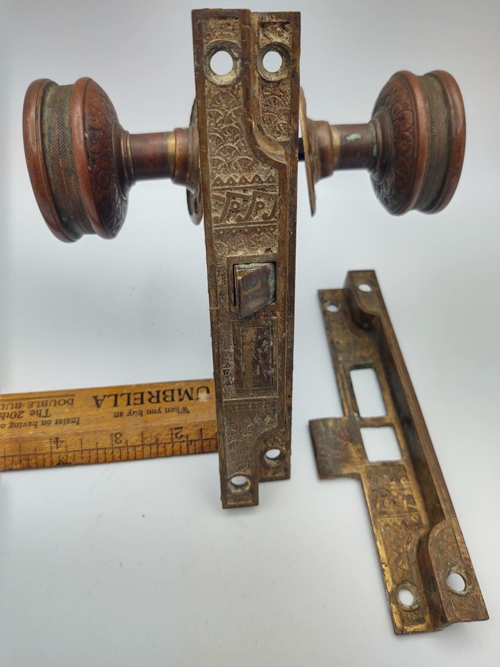 VICTORIAN Antique 1880 Corbin Rabbeted Entry Door Mortise Lock Set ...