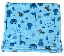 Baby Starters Blue Jungle Zoo Safari Animal Blanket Lion Giraffe Elephant Zebra