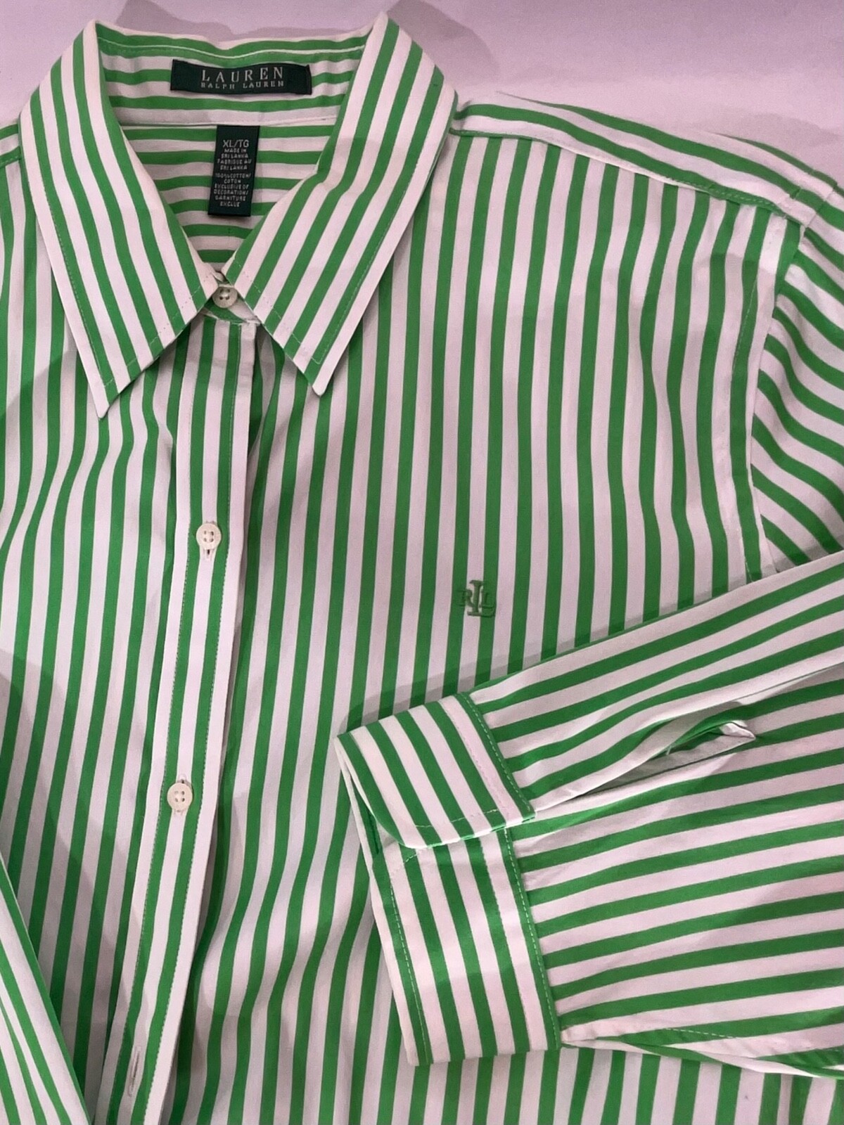 Lauren Ralph Lauren women’s white green striped button down shirt size