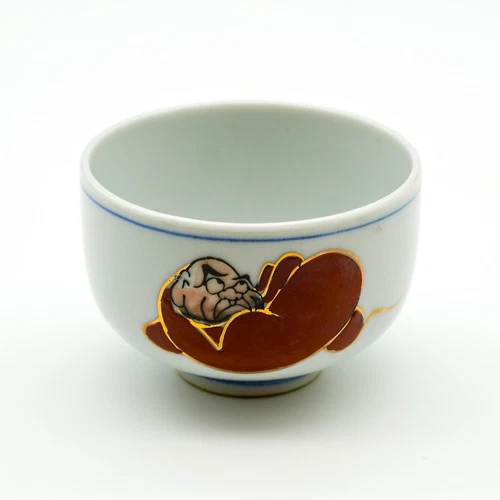 Vintage Daruma Monk Tea Cup Meditation & Mosquito Japan Light Blue Ceramic Japan